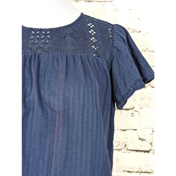 ELLA MOSS "Brianne" Boho Peasant Earthy Casual Eyelet Top Navy Blue Size Small - Picture 3 of 7